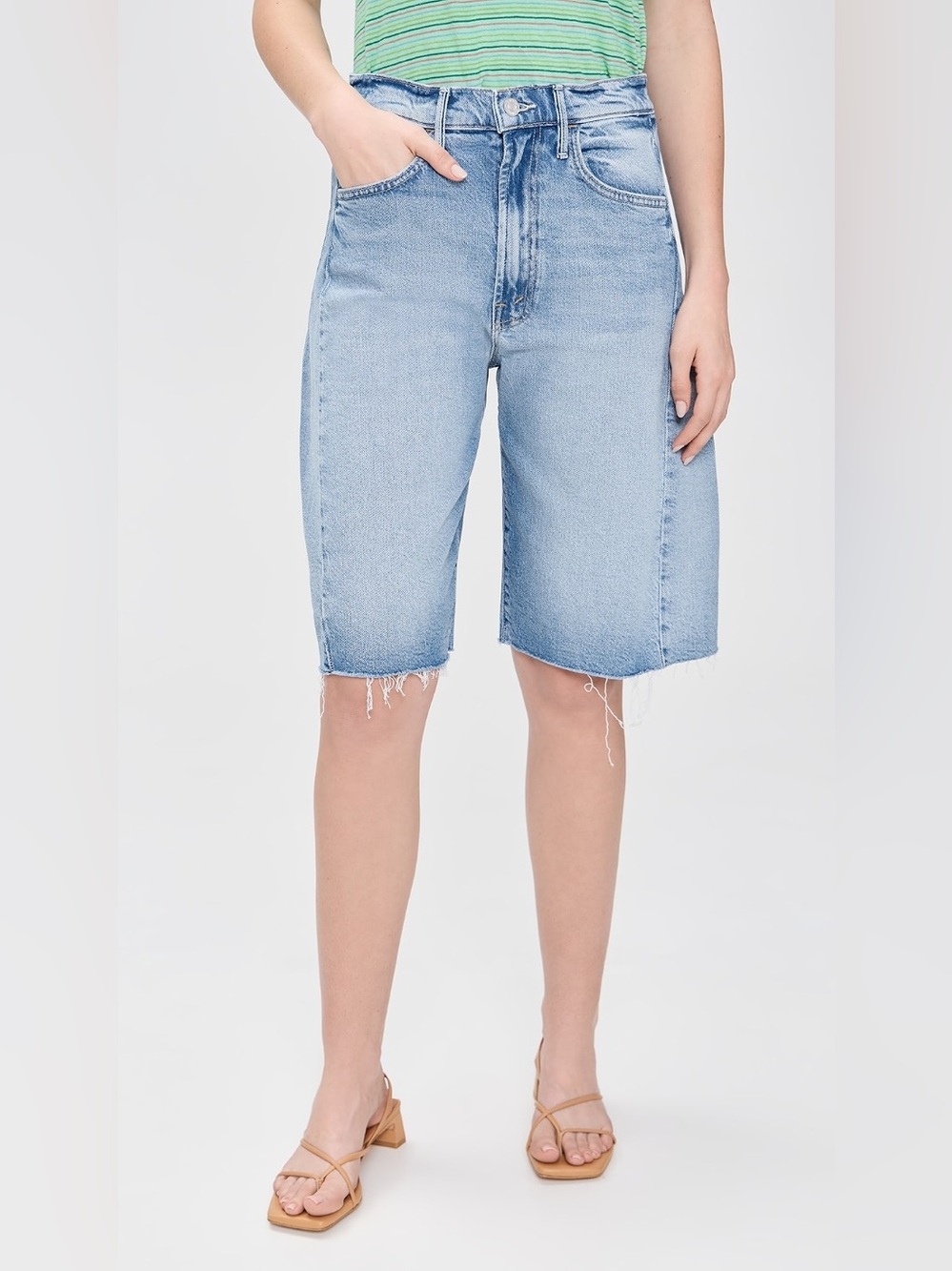 MOTHER The Half-Pipe Bermuda Fray Jeans Shorts in Sow Surreal